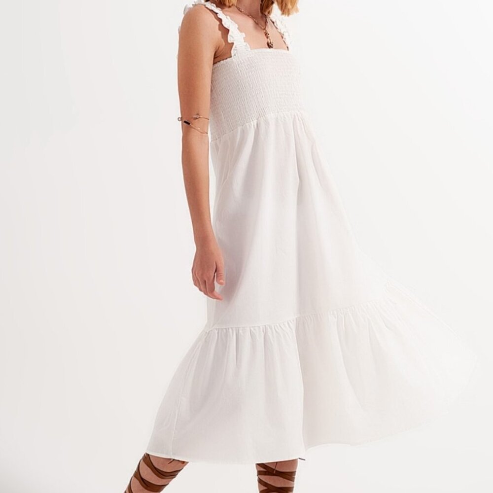 White Smocked Bodice Dress